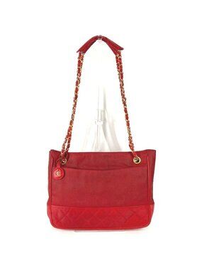 Chanel Shoulder Bag CC Logo Quilted Leather Red